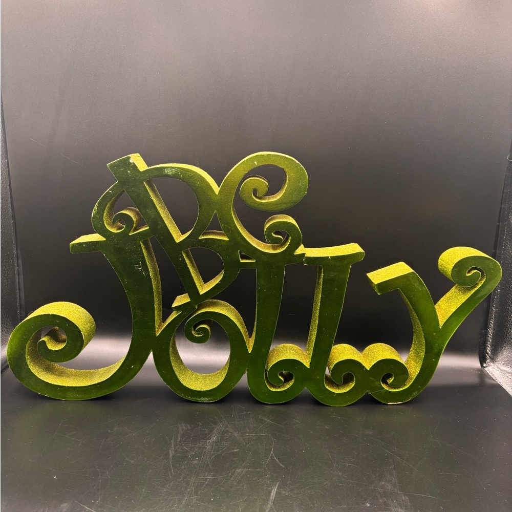Be Jolly Sign Wood Cutout Glitter Christmas‎ Decoration Grinch 21” x 10 1/2”